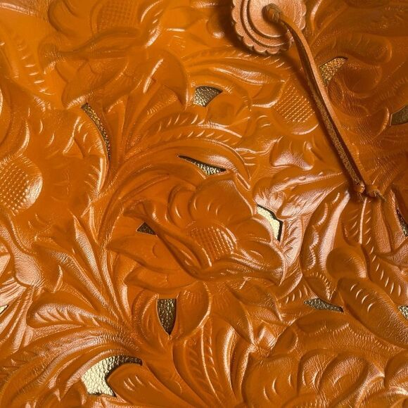 Patricia Nash Adeline Burnished Cutout Tooled Leather Cognac Tote - Picture 10 of 15